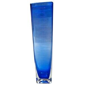 Vintage Sommerso Hand Blown Art Glass Vase Dark Blue Mid Century Modern Decor 7"